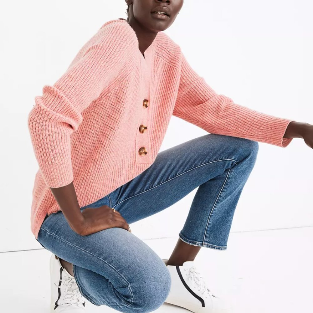 Madewell Ribbed Lyle Henley Sweater Pink Medium